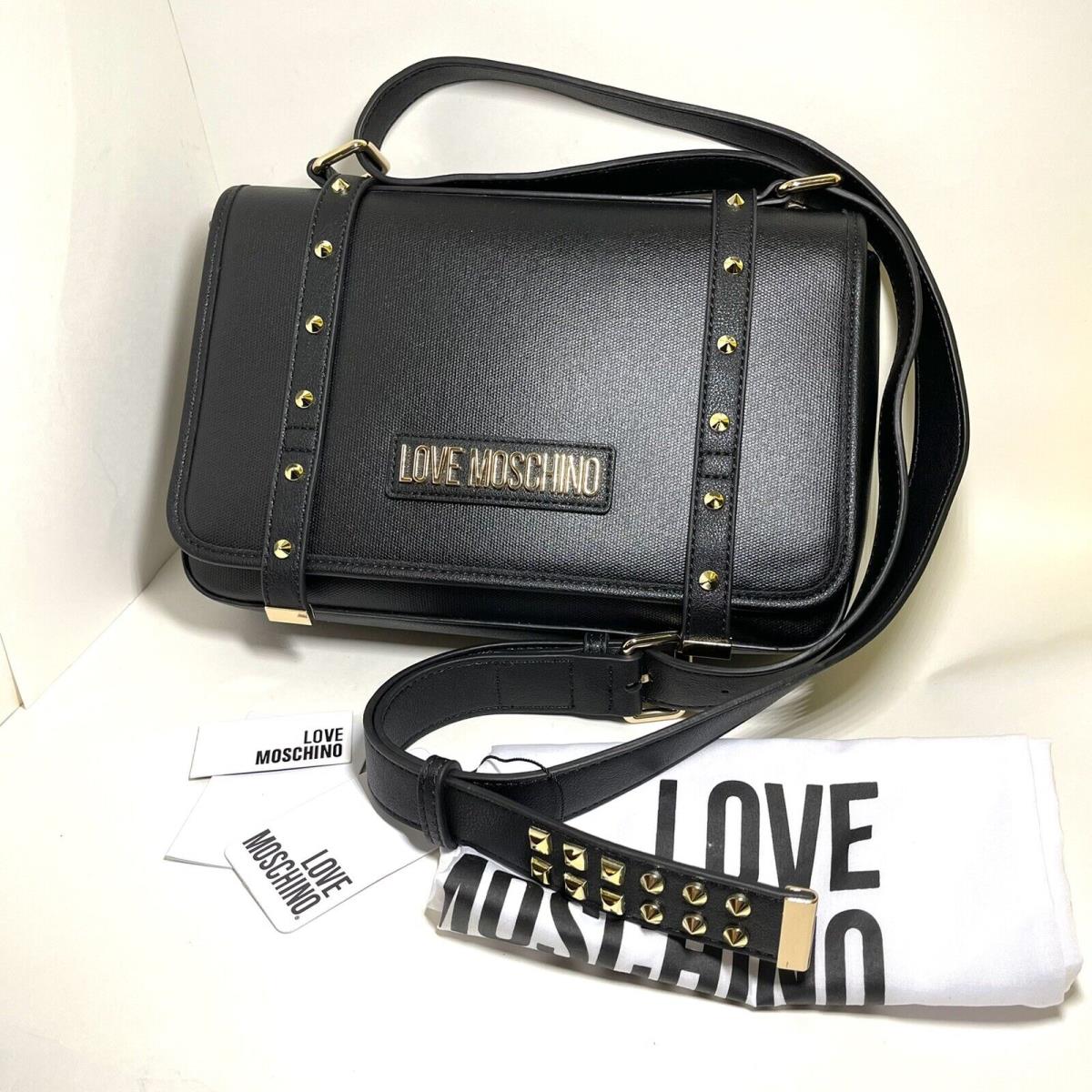 Love Moschino Designer Nero Borsa Canvas Crossbody Black Gold Purse Handbag