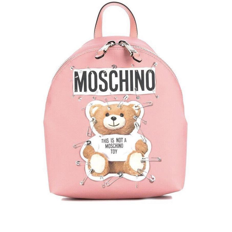 Moschino Couture Mini Robot Bear Pink Leather Backpack Bag