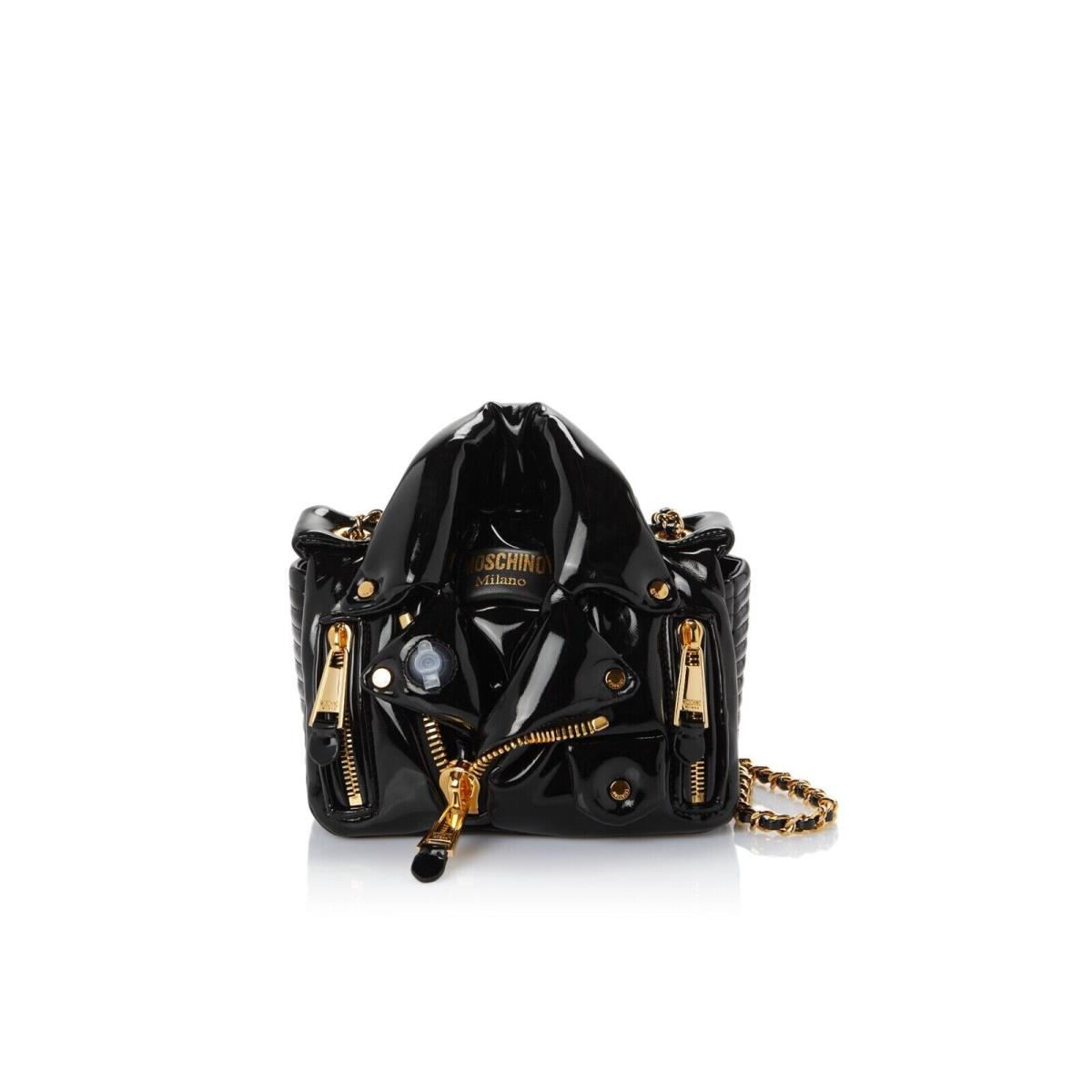 Moschino Women`s Black Zippered Moto Jacket-inspired Design Chain Shoulder Bag