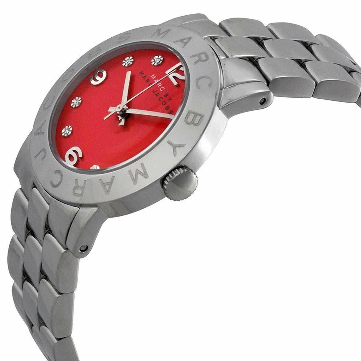 Marc By Marc Jacobs Red Dial Stainless Steel Ladies Amy Watch MBM3302 - Band: Silver