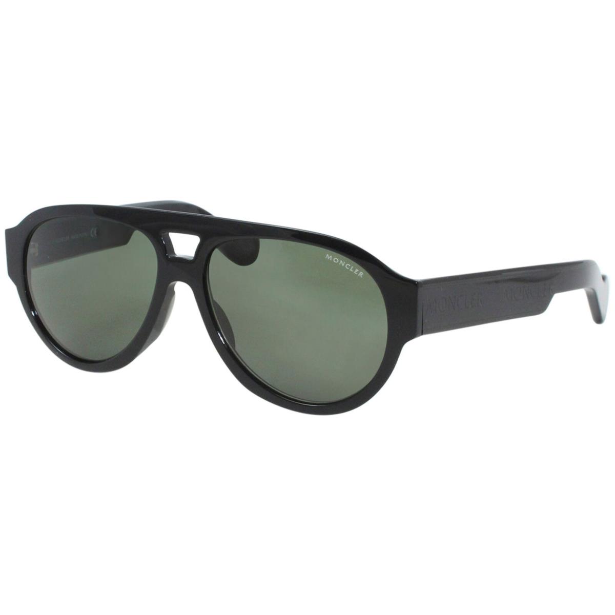 Moncler ML0095 01N Sunglasses Men`s Shiny Black/green Lenses Pilot 57mm