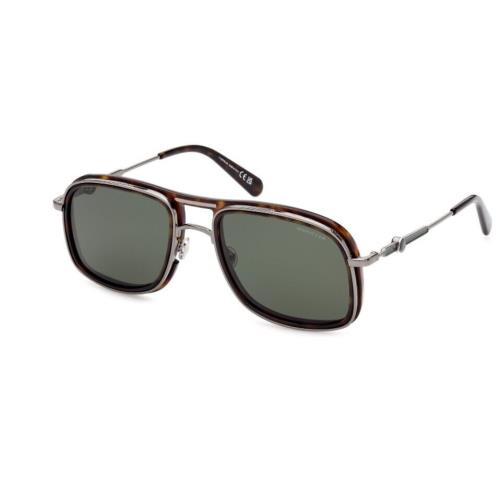 Moncler ML0223 Kontour 52R Dark Havana-dark Ruthenium/green Polarized Sunglasses