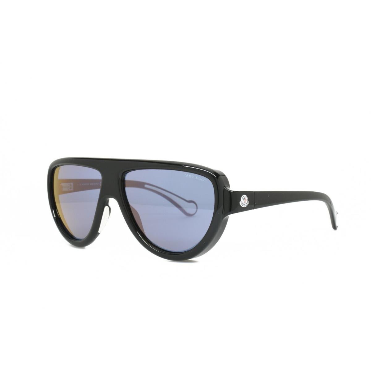 Moncler Sunglasses Shiny Black with White Leather Add-on