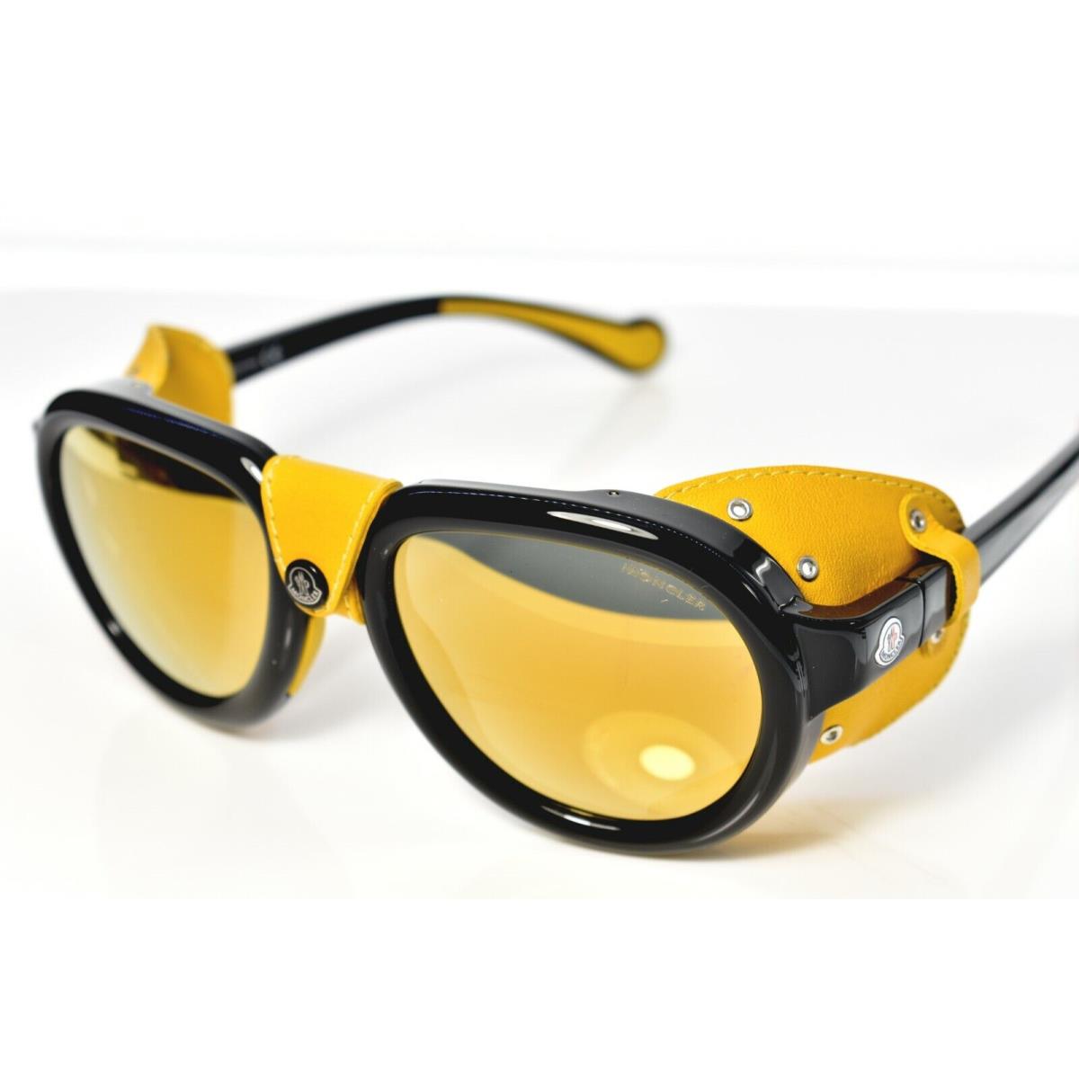 Moncler Shield Sunglasses Leather Shield Black Yellow 0090/01C