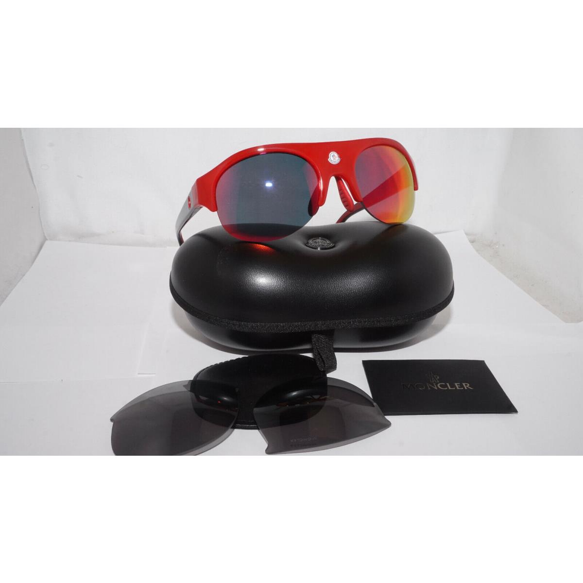 Moncler Sunglasses Red Shield Mirrored Grey 2 Lens ML0050/S 68C 60 20 135