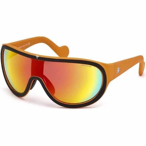 Moncler ML0047 05C Hidden Peak Sunglasses Orange Grey Mirrored Shield Italy