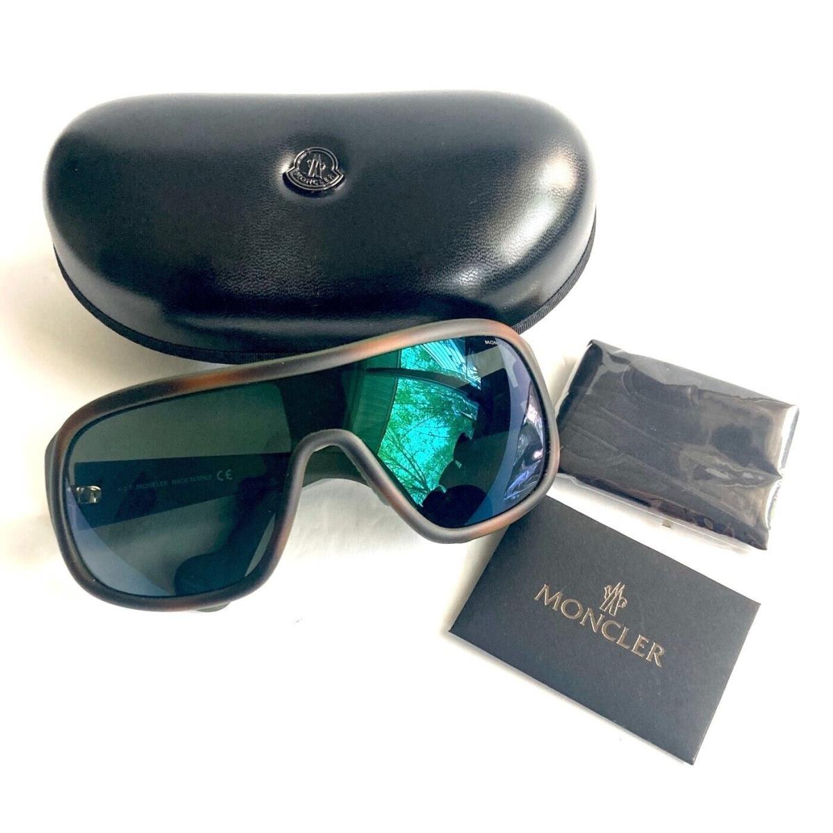 Moncler ML0048 58Q Havana Green Shield Sunglasses 136-3-125 Italy