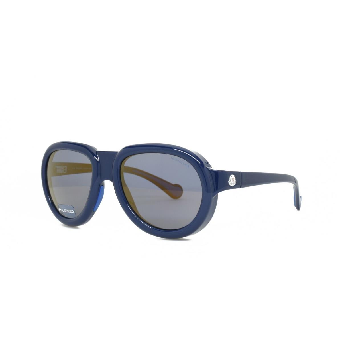 Moncler Sunglasses Shiny Blue with Blue Leather Shield