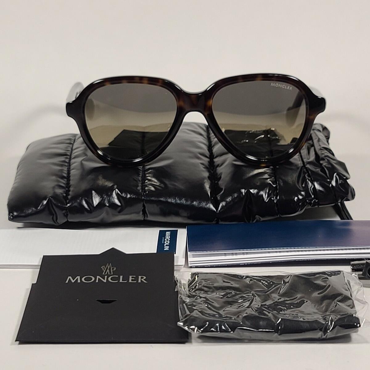 Moncler ML0043 52C Aviator Sunglasses Dark Havana Brown Gold Tint Lens 52mm