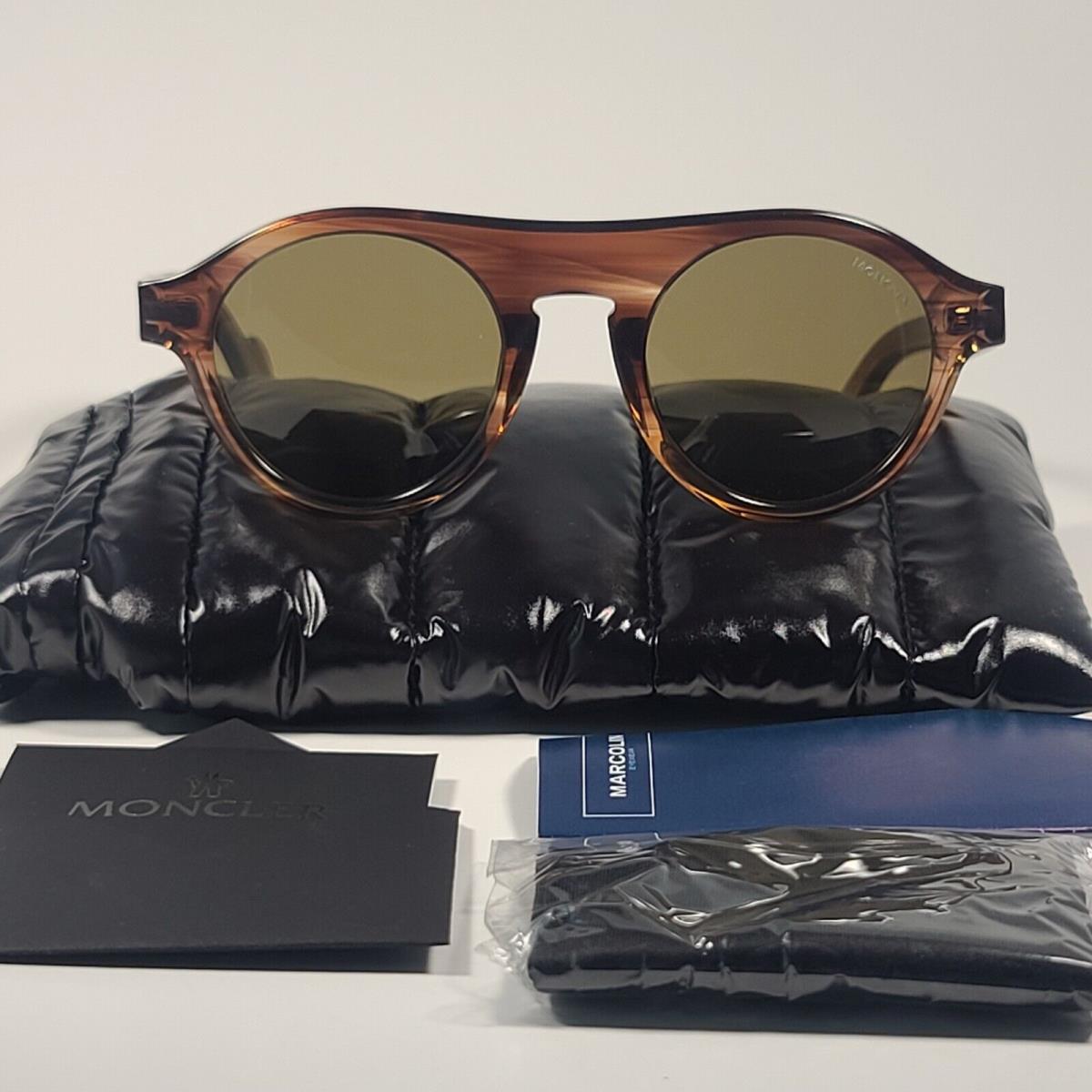 Moncler Round Pilot Sunglasses Dark Brown Frame Olive Lens ML0039 47J 48mm