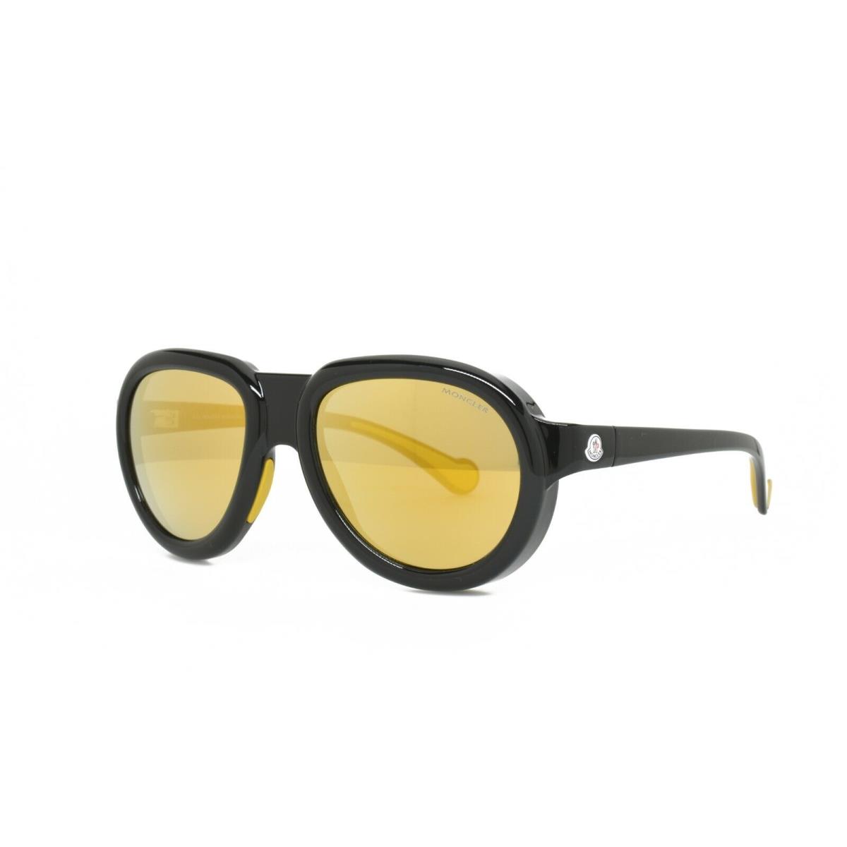 Moncler Sunglasses Shiny Black with Yellow Leather Add-on