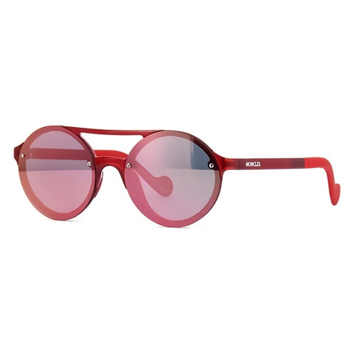 Moncler ML0064-66C Unisex Round Full Rim Sunglasses in Red Frame Rose Pink 53 mm