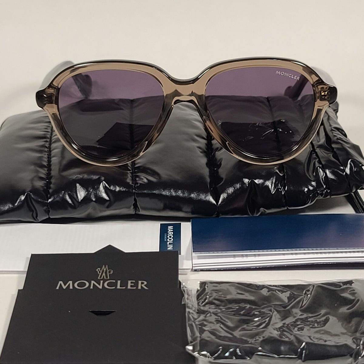 Moncler ML0043 48A Aviator Sunglasses Dark Brown Crystal Smoke Lens 52mm