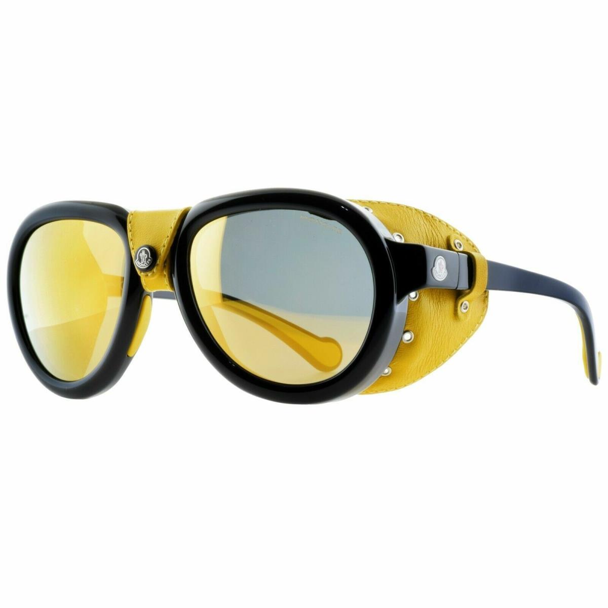 Moncler ML0090 01C Black/yellow/leather Aviator Sunglasses