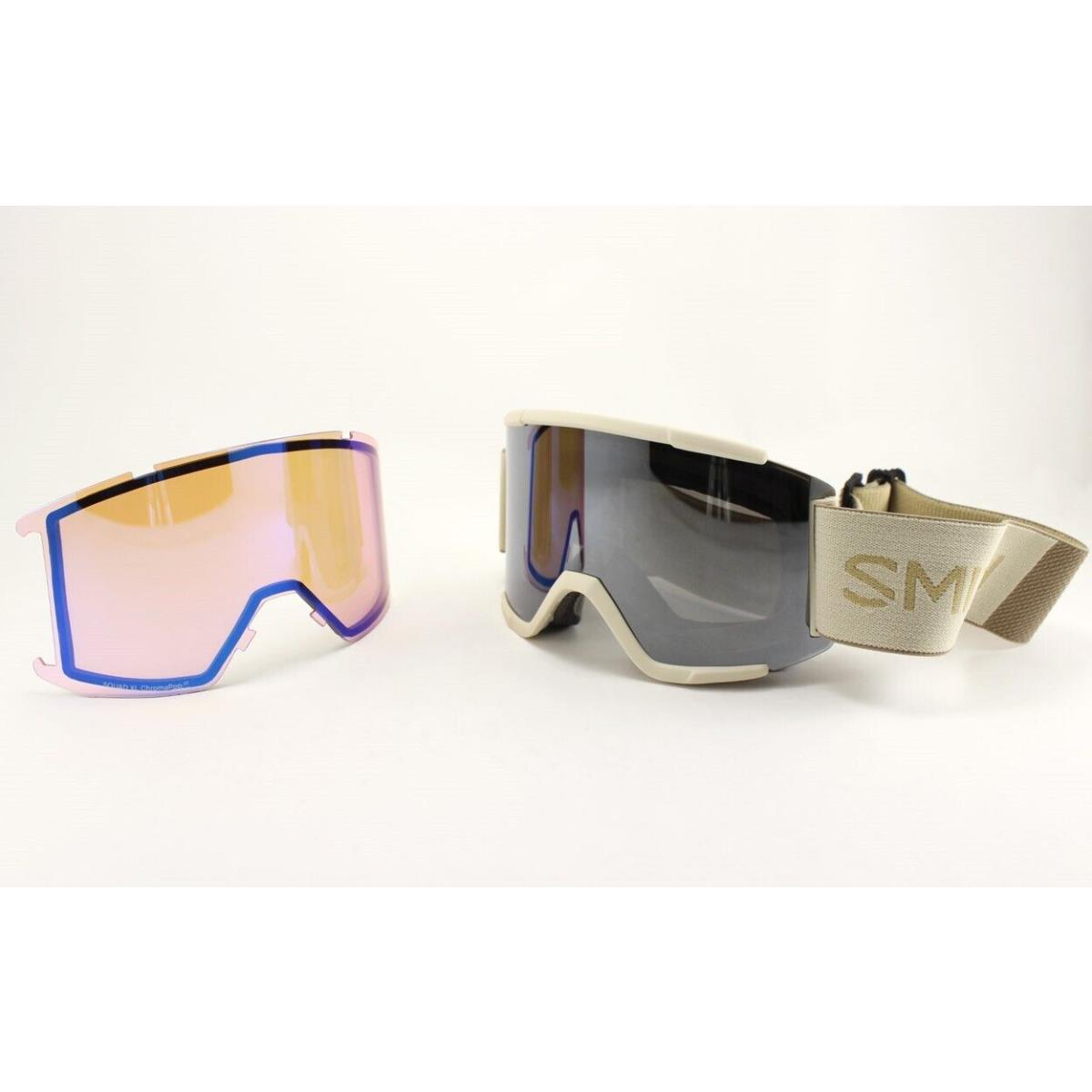 Smith Squad XL Snow Goggles Birch Chromapop Sun Platinum Mirror Lens +bonus