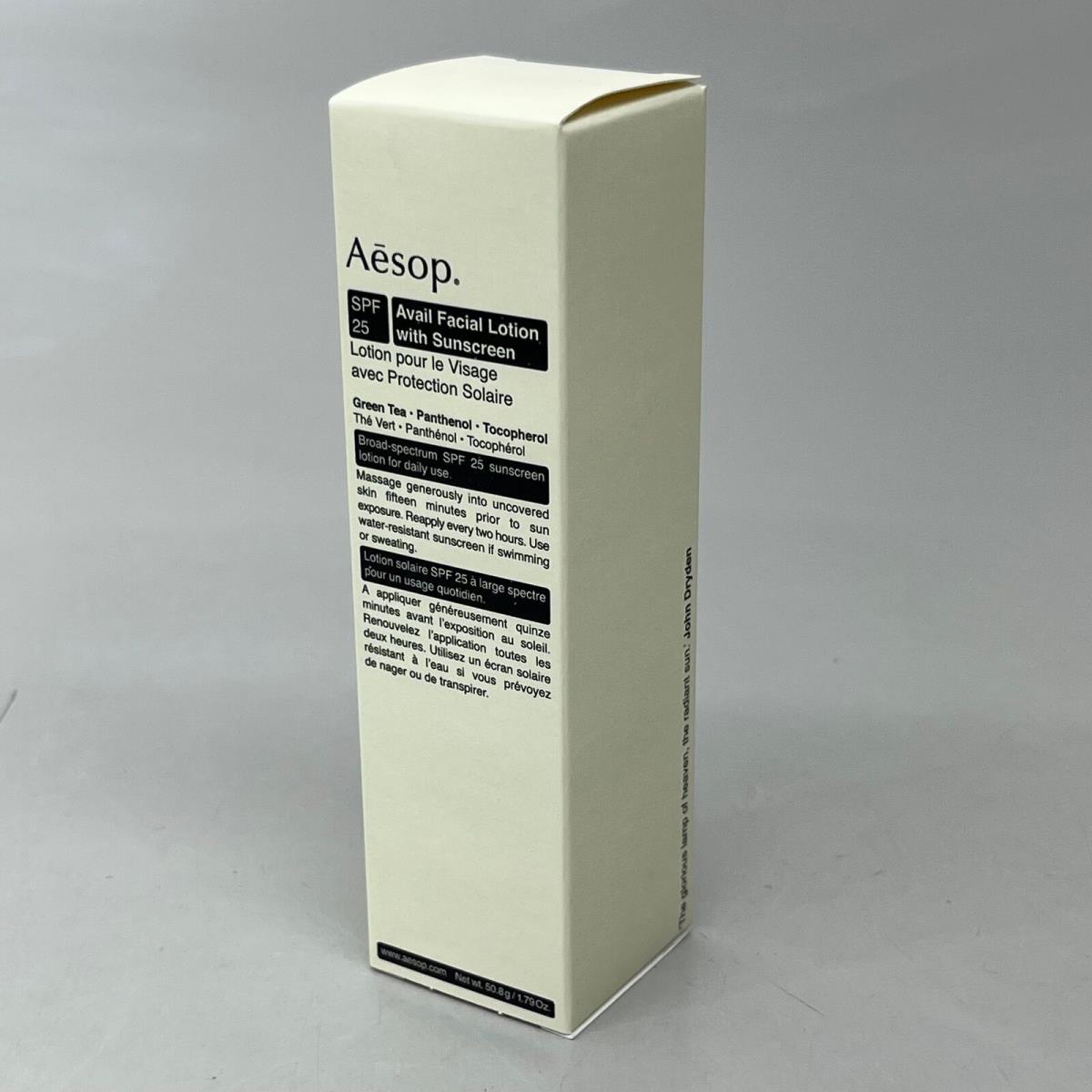 Aesop Avail Facial Lotion with Sunscreen SPF25 1.79 oz B09L0522 BB 05/2025