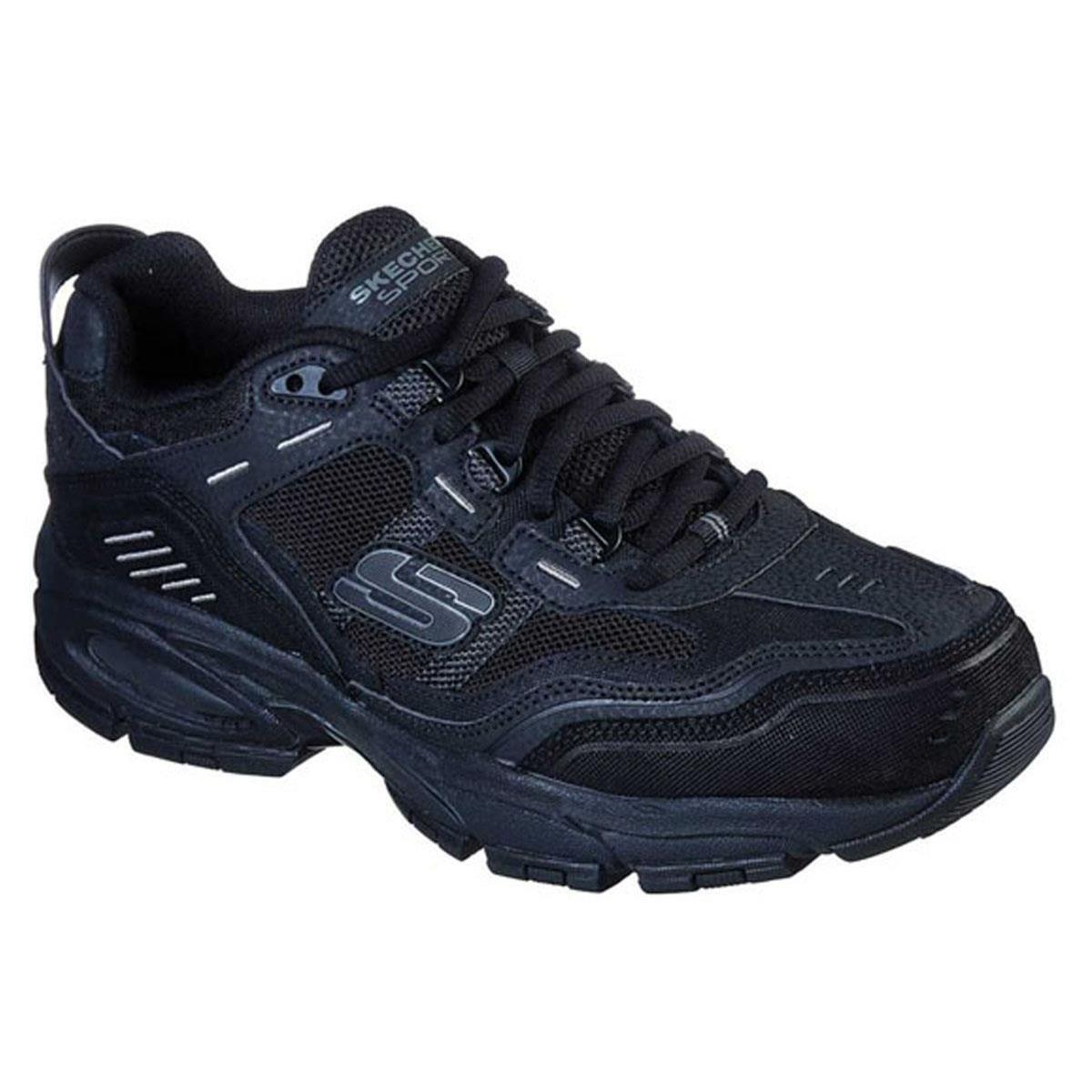 Skechers Men`s Leather Memory Foam Trail Sneakers in Wide 3E