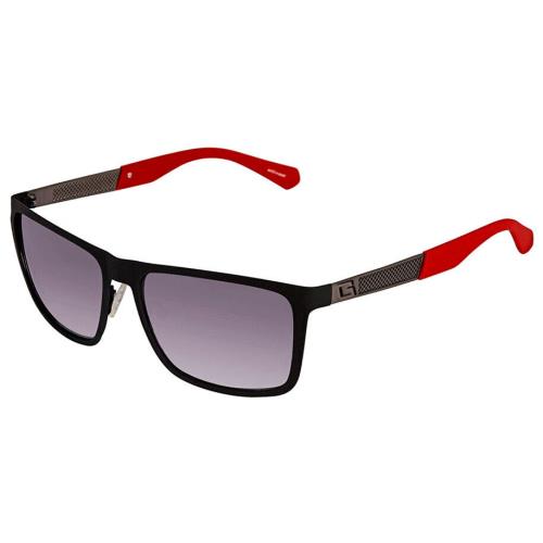 Guess Matte Black Red Rectangular Sunglasses Grey Gradient Lenses GU6842/S 05B