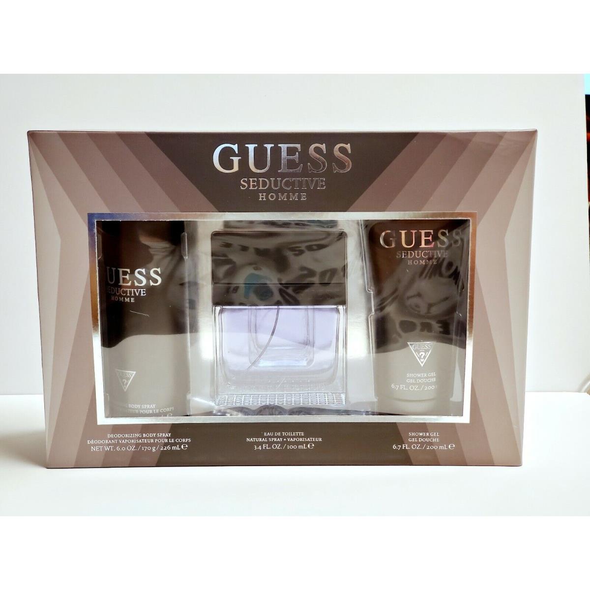 Guess Seductive Gift Set For Men 3.4 oz Edt + 6 oz Body Spray + 6.7oz Shower Gel