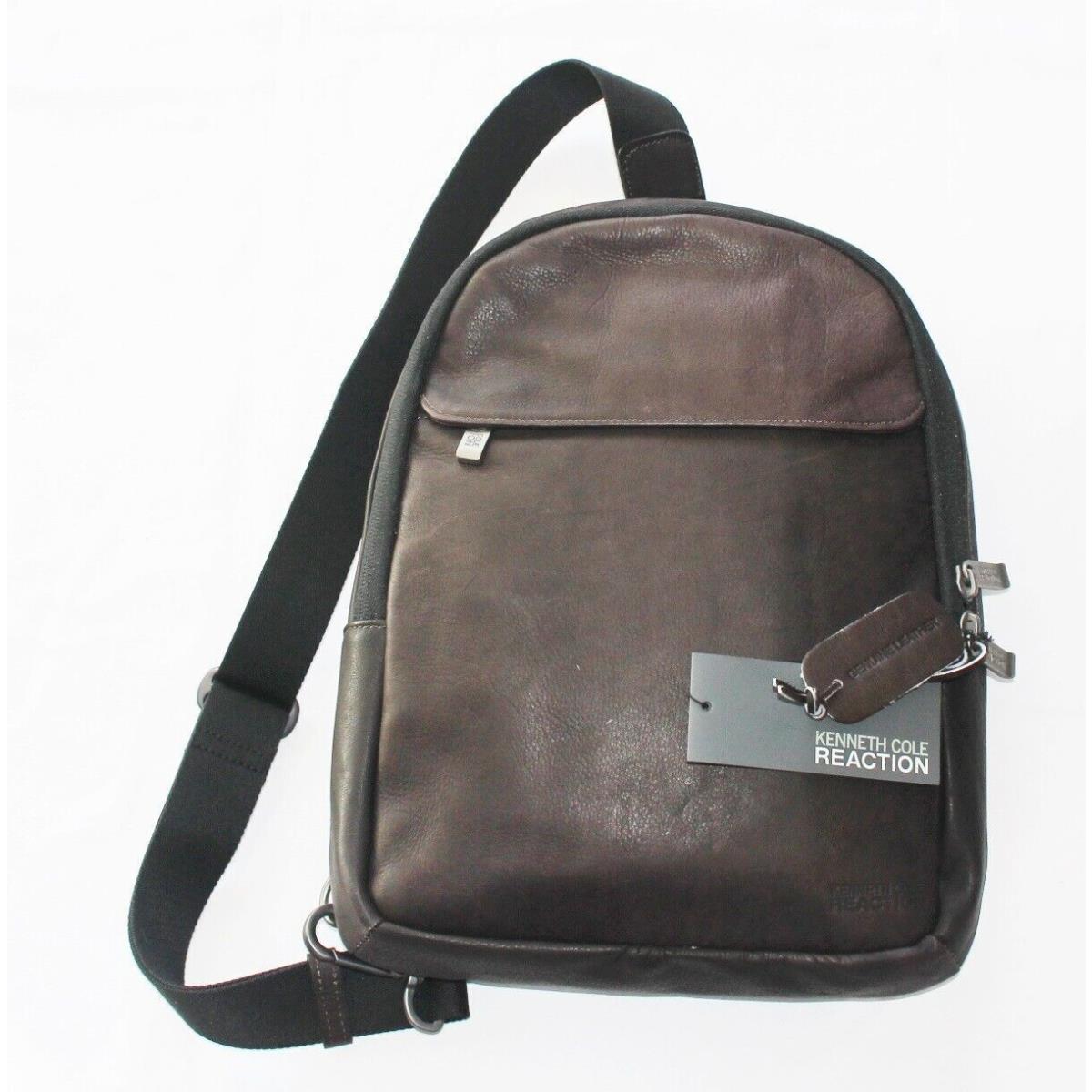 Kenneth Cole Reaction Brown Leather Laptop Bag Sling Break Crossbody