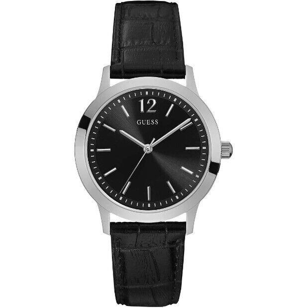 Guess Black Dial 39mm Men`s Watch Black Leather Unisex Stainless Steel W0922G1