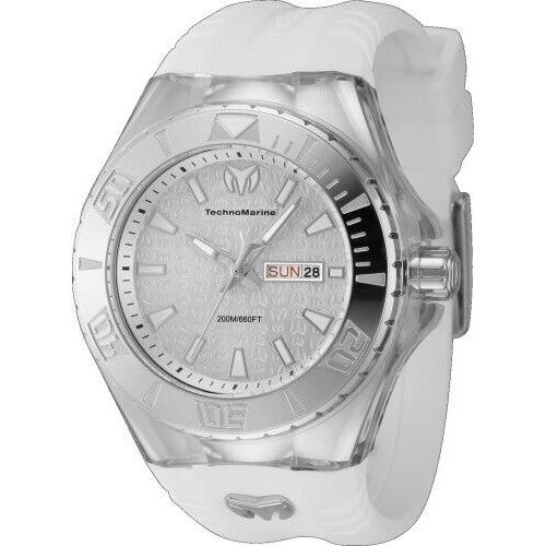 Watch Technomarine TM-122008 Cruise Monogram Men 47.8 mm Stainless Steel - Dial: Silver, Band: White, Bezel: Steel