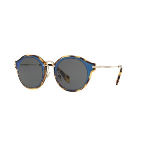 Miu Miu Sunglasses MU51SS VA71A1 49MM Matte Azure Plastic Cat-eye Grey Lens