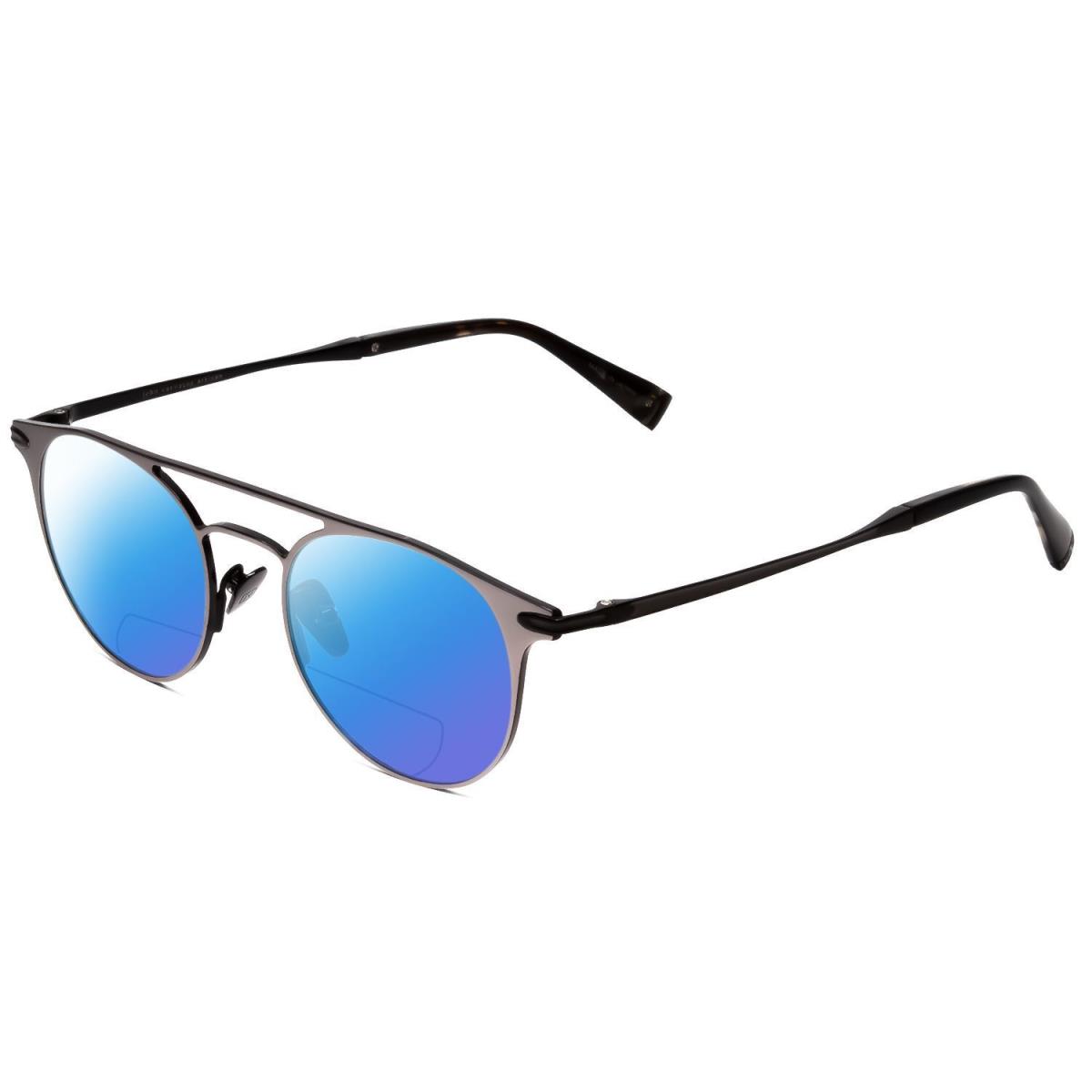 John Varvatos V169 Lady Polarized Bi-focal Sunglasses Gunmetal Silver Black 49mm Blue Mirror