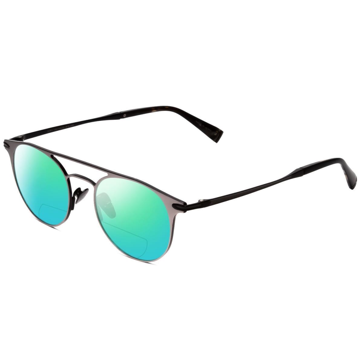 John Varvatos V169 Lady Polarized Bi-focal Sunglasses Gunmetal Silver Black 49mm Green Mirror