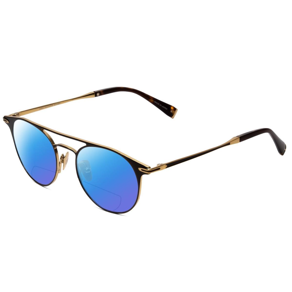 John Varvatos V169 Ladies Polarized Bi-focal Sunglasses Black Gold Tortoise 49mm Blue Mirror