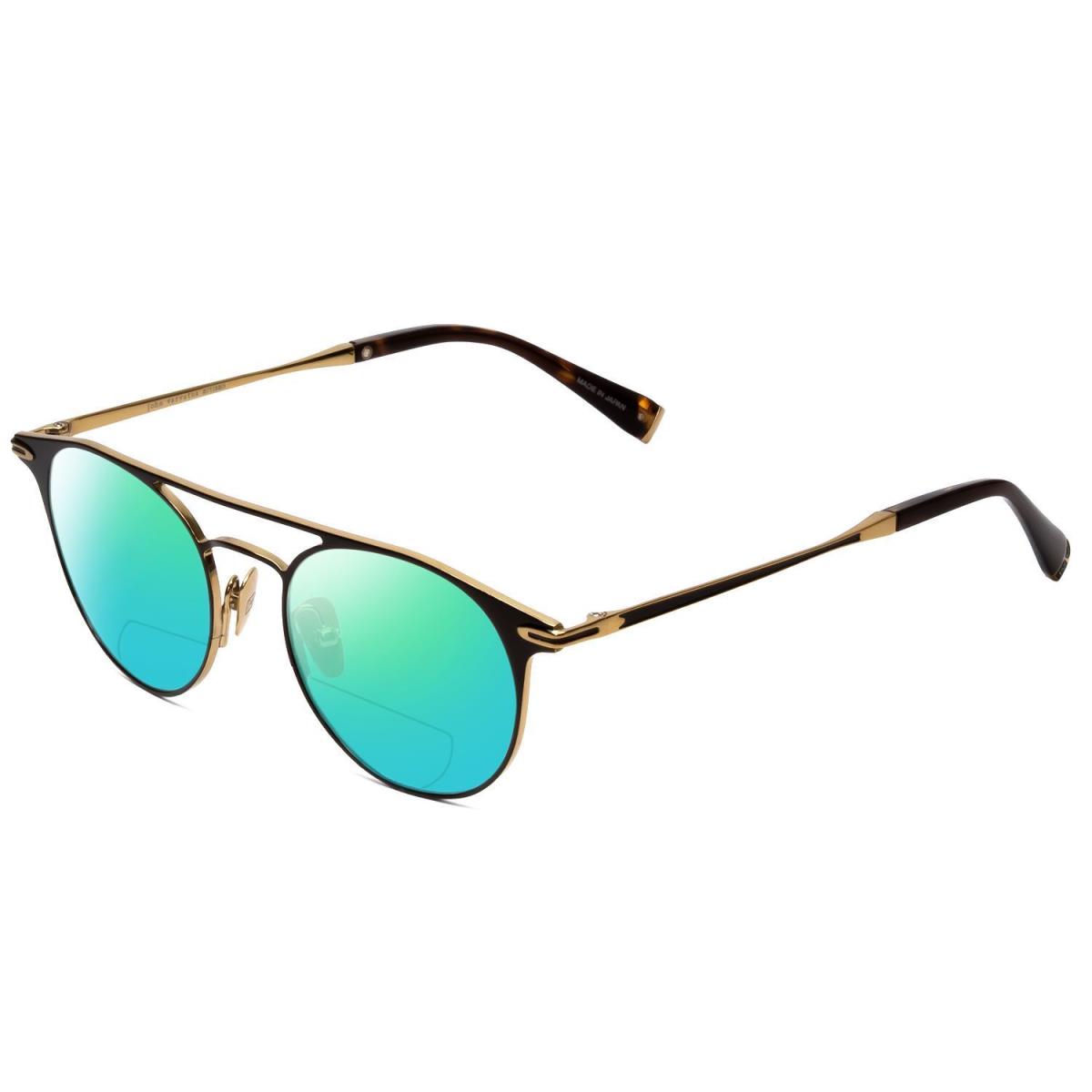 John Varvatos V169 Ladies Polarized Bi-focal Sunglasses Black Gold Tortoise 49mm Green Mirror