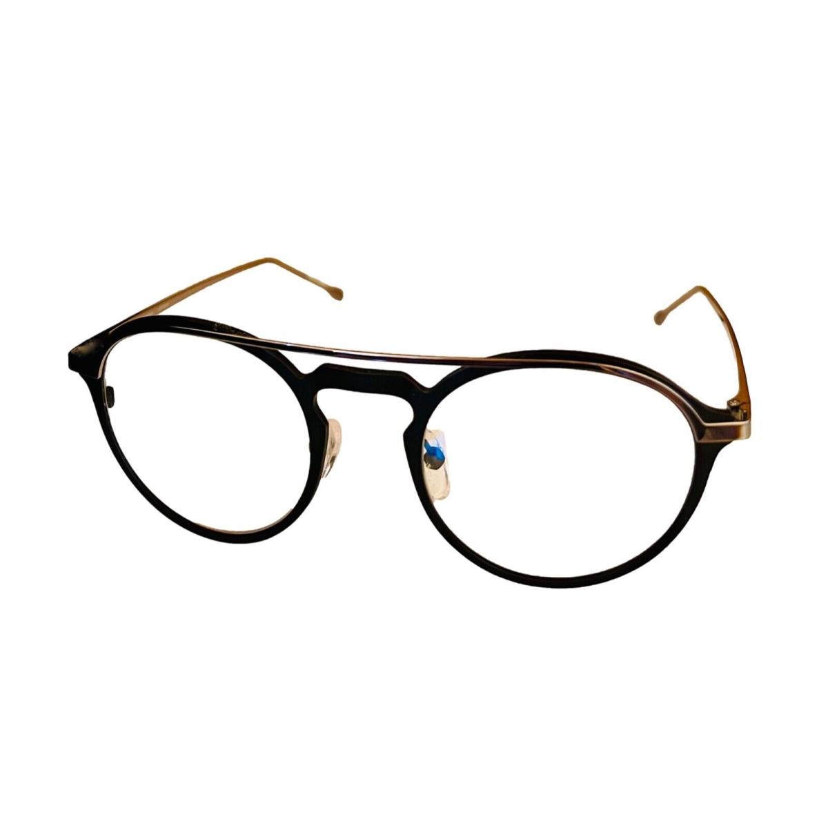 John Varvatos Mens Matte Black Gold Eyewear Frame Metal Round Frame V160. 50mm