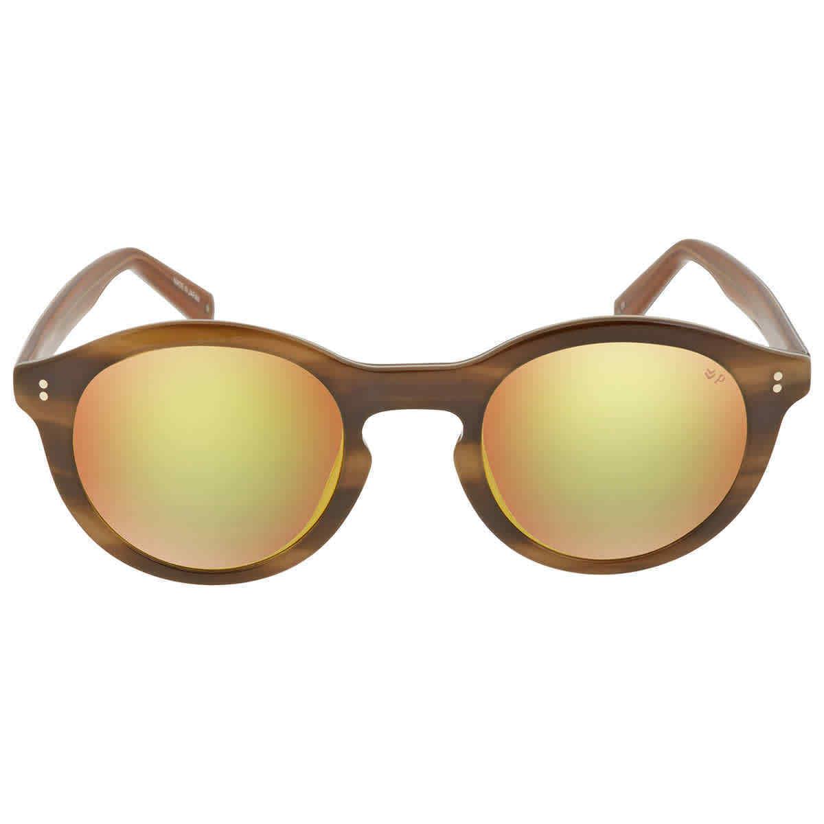 John Varvatos Yellow/brown Mirrored Round Men`s Sunglasses V519 Oli 47 - Frame: Multi, Lens: Yellow