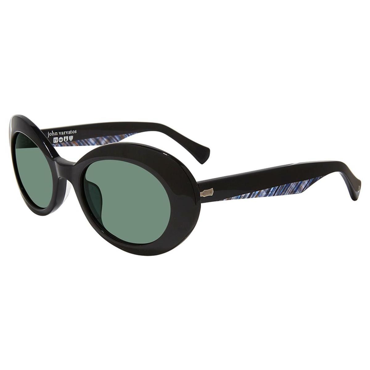 John Varvatos Retro Sunglasses V537 Black / Green Lens 52-21-145