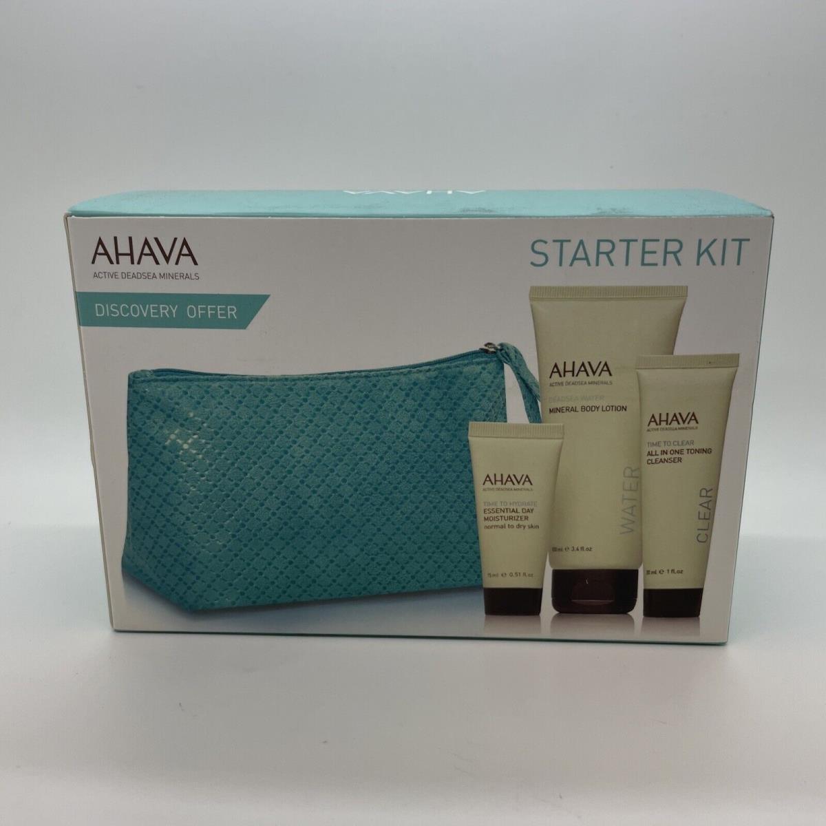 Ahava 4PC Set - Mineral Lotion - Toning Cleanser - Day Moisturizer Mini Bag