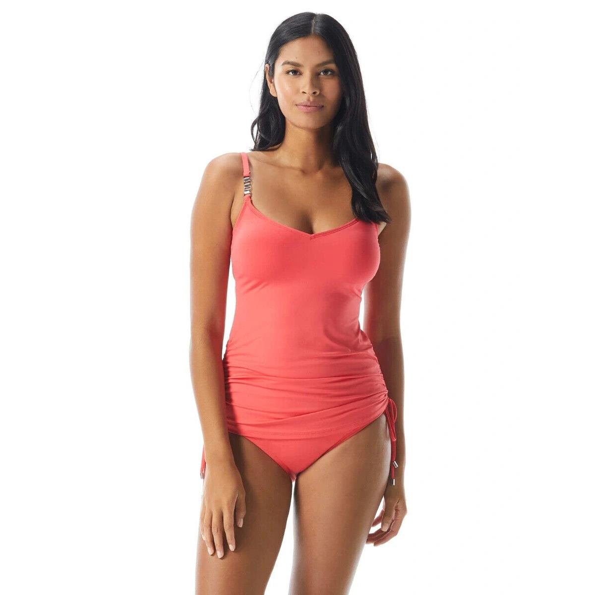 Coco Reef Womens Pink Bespoke Shirred Side Underwire Tankini Top L99310 Size 34D