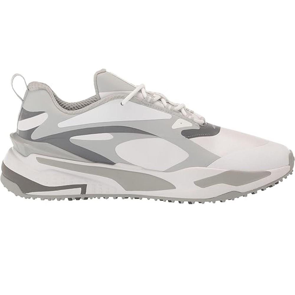 Men`s Puma GS Fast Spikeless Waterproof Golf Shoes - Color - White / High Rise / Quiet Shade