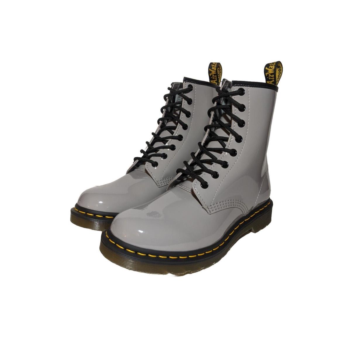 Dr Martens 1460 W Zinc Gray Patent Lamper Combat Boot 8 Eye