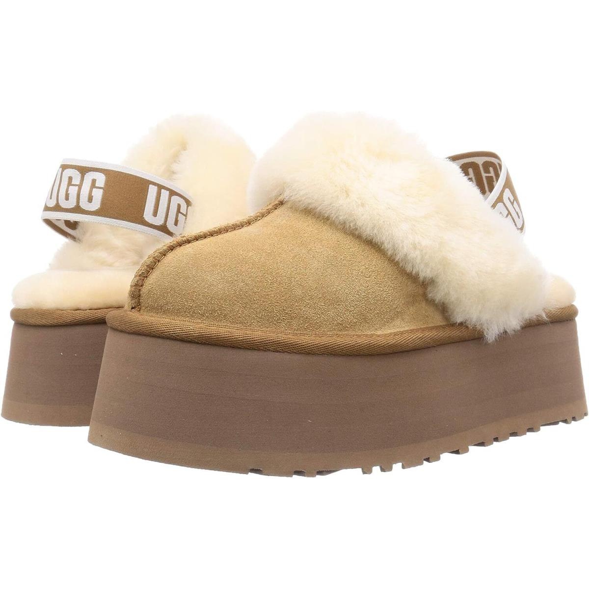 Women`s Shoes Ugg Funkette Platform Sheepskin Suede Slippers 1113474 Chestnut