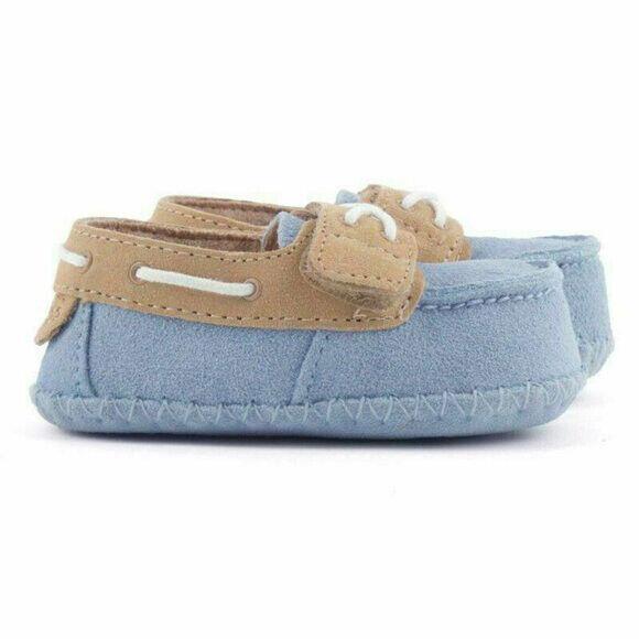 Ugg Baby I Zach Blue Moccasin Boat Shoe Loafer Crib Dress Sheepsk