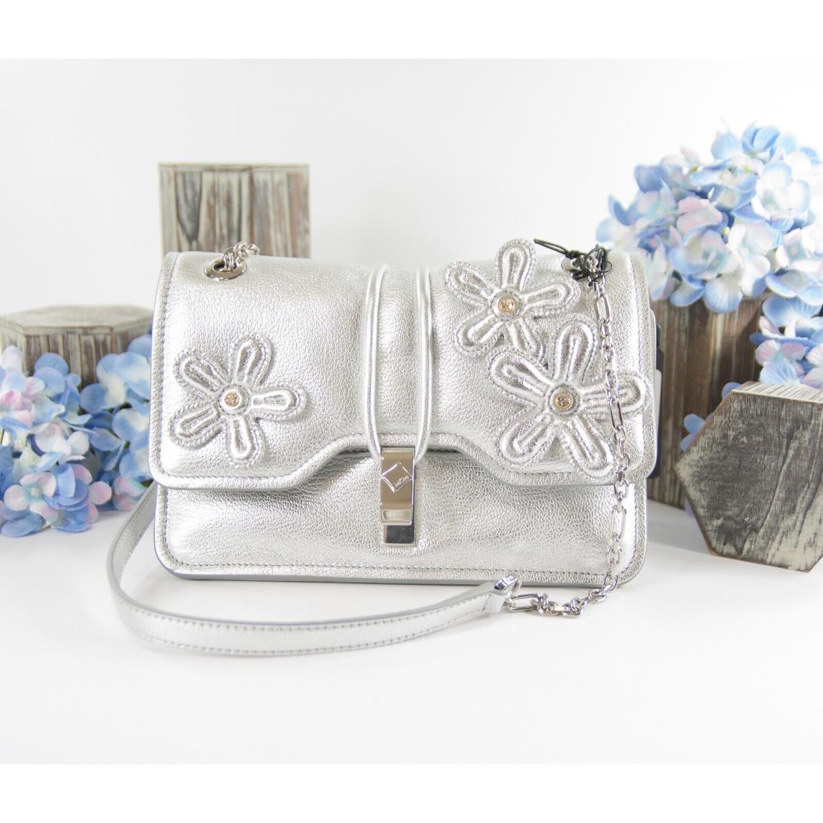 Mcm Silver Leather Run Candy Small Crystal Flower Small Flap Shoulder Bag