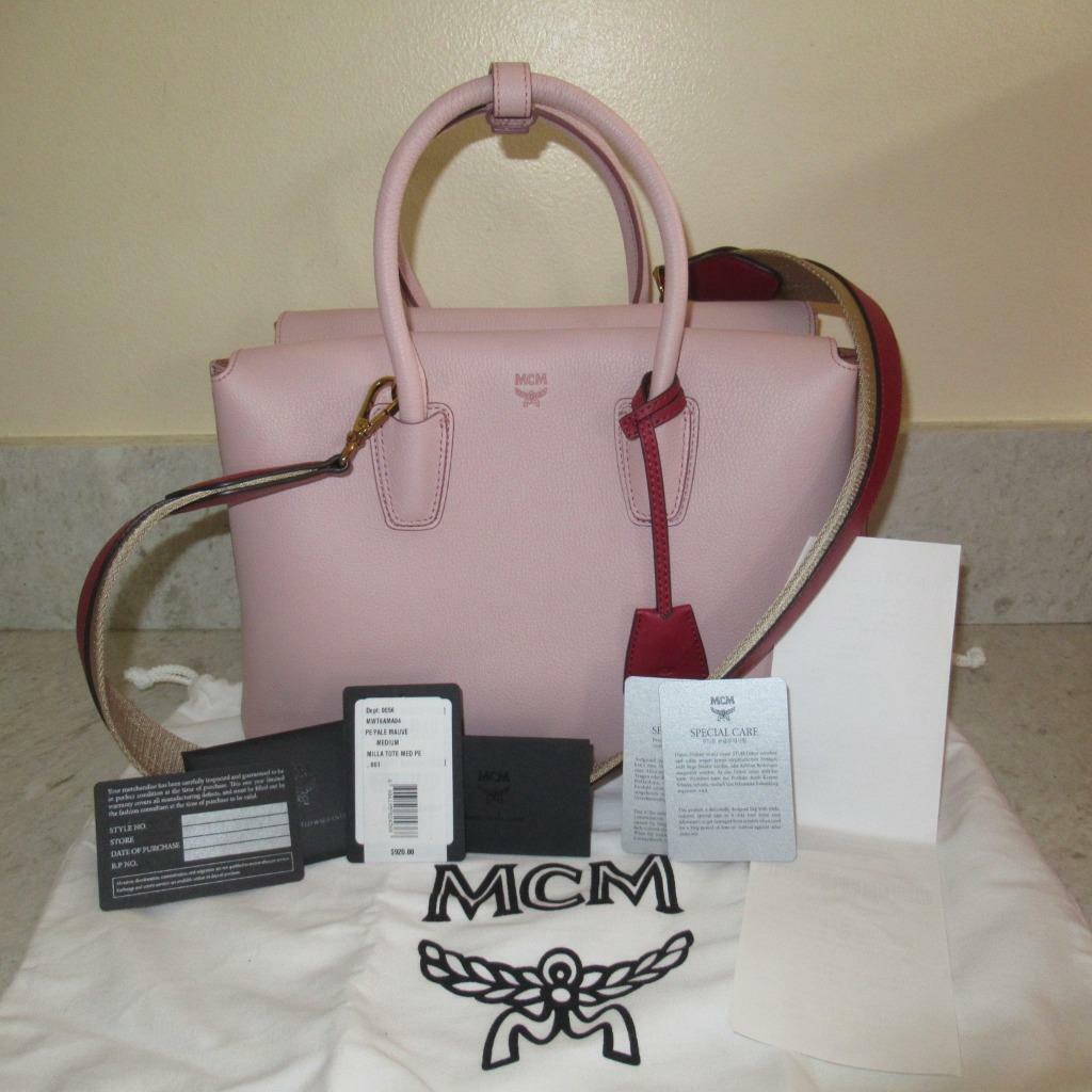 Receipt Mcm Milla Medium Leather Tote w/ Strap Pale Mauve Pink Bag