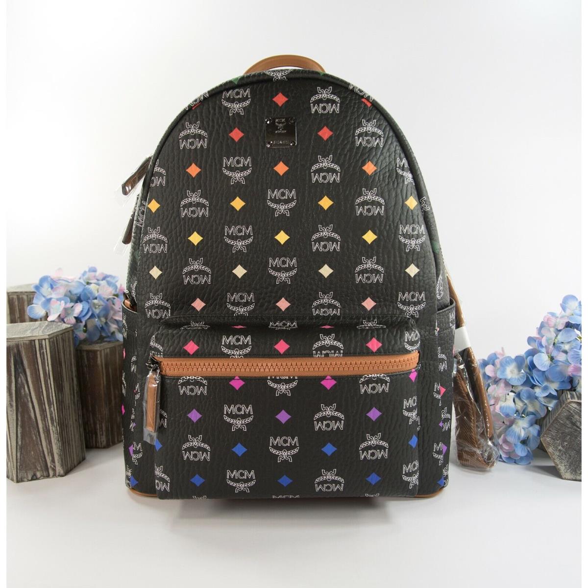 Mcm Visetos Black Spectrum Diamond Monogram Large Backpack Book Bag