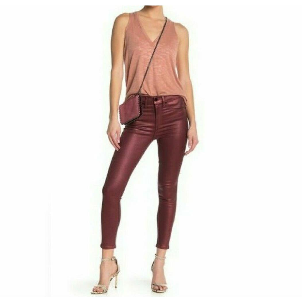 Rag Bone High Rise Ankle Skinny Red Metallic Coated Stretch Jeans 24 25 or 27