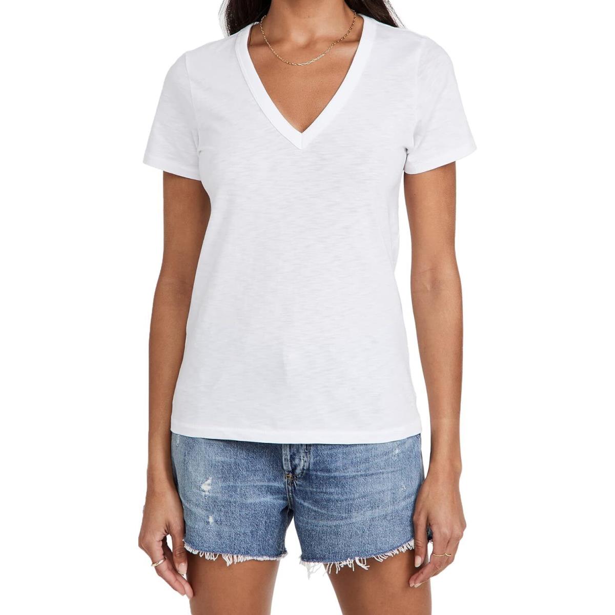 Rag Bone Women Jersey T-shirt The Vee Tee Bright White Short Sleeve Slubbed