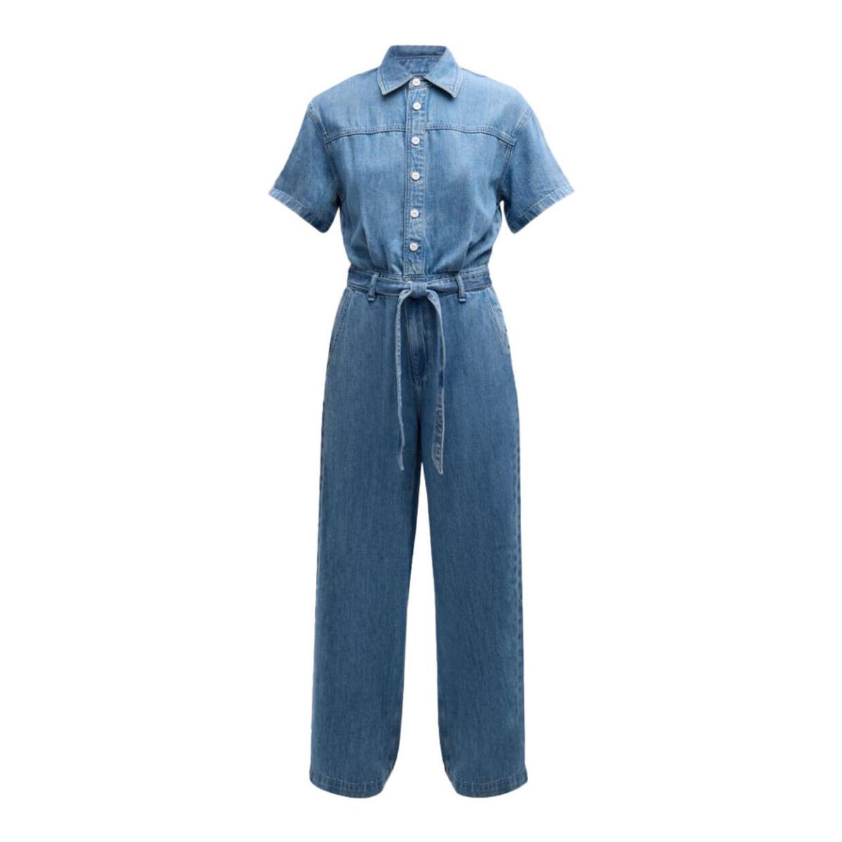 Rag Bone Women Sofie Denim Jumpsuit Belted Full Length Ultra Featherweight