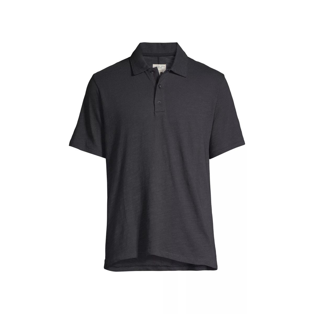 Rag Bone Men Polo Shirt Flame Salute Classic Fit Short Sleeve Cotton Black