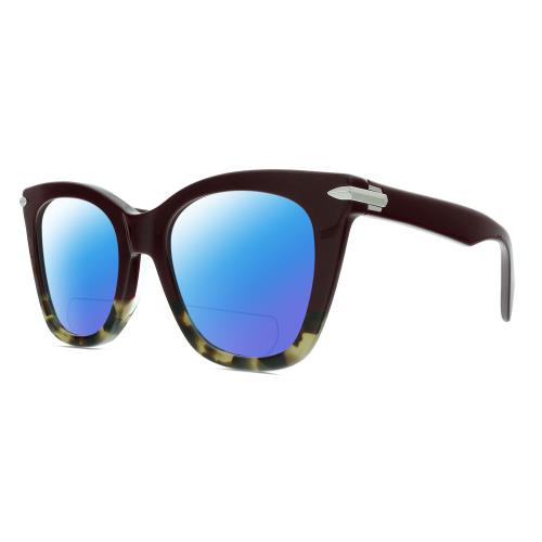 Rag Bone 1029 Cat Eye Polarized Bifocal Sunglass Red Havana Tortoise Silver 52mm Blue Mirror