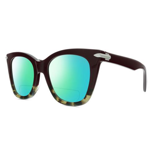 Rag Bone 1029 Cat Eye Polarized Bifocal Sunglass Red Havana Tortoise Silver 52mm Green Mirror