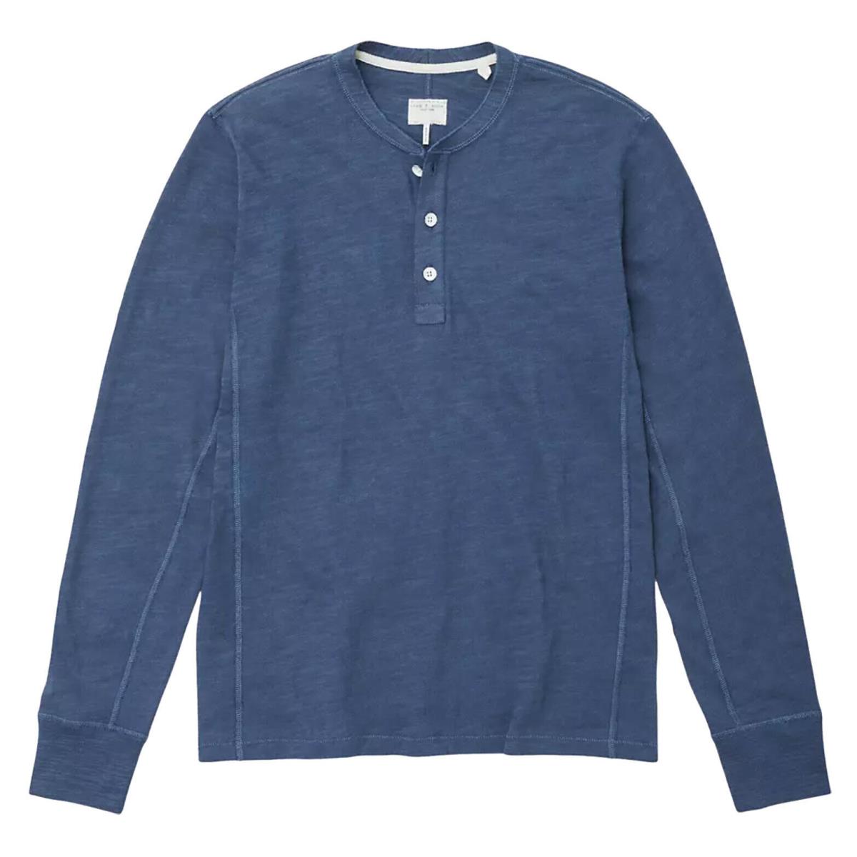 Rag Bone Men Sweatshirt Cotton Long Sleeves Classic Henley Wrnindigo Blue